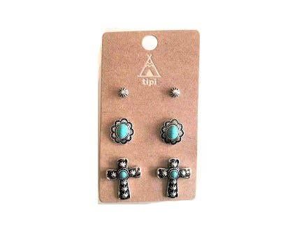SNOWING WEST WESTERN 3 PAIR TURQUOISE EARRING SET(1)