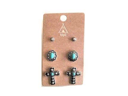 SNOWING WEST WESTERN 3 PAIR TURQUOISE EARRING SET(1)