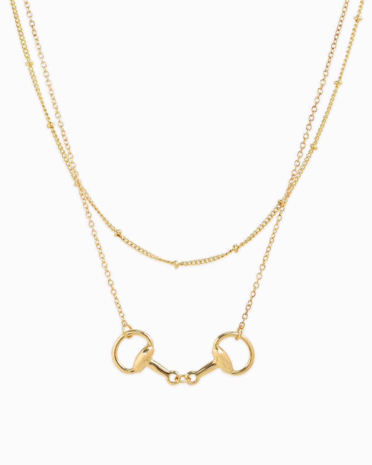 SESSORI LAYERED DOUBLE HORSEBIT NECKLACE, COLOR: GOLD