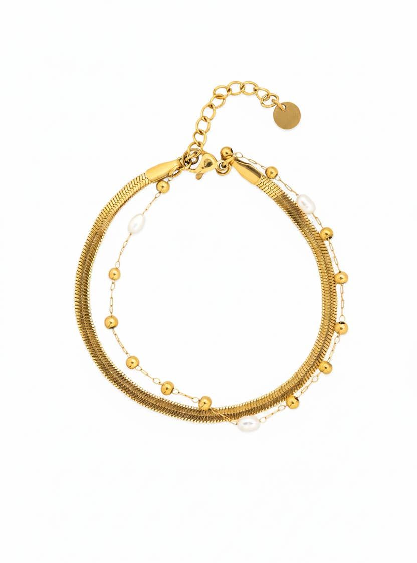 STAINLESS FRESHWATER PEARL BALL &amp; SNAKE CHAIN BRACELET