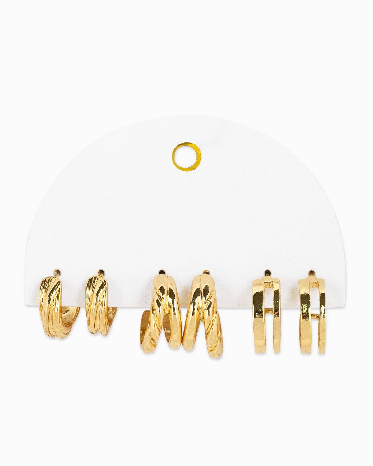 SESSORI TEXTURED DOUBLE GOLD HUGGIE HOOP SET, SET OF 3