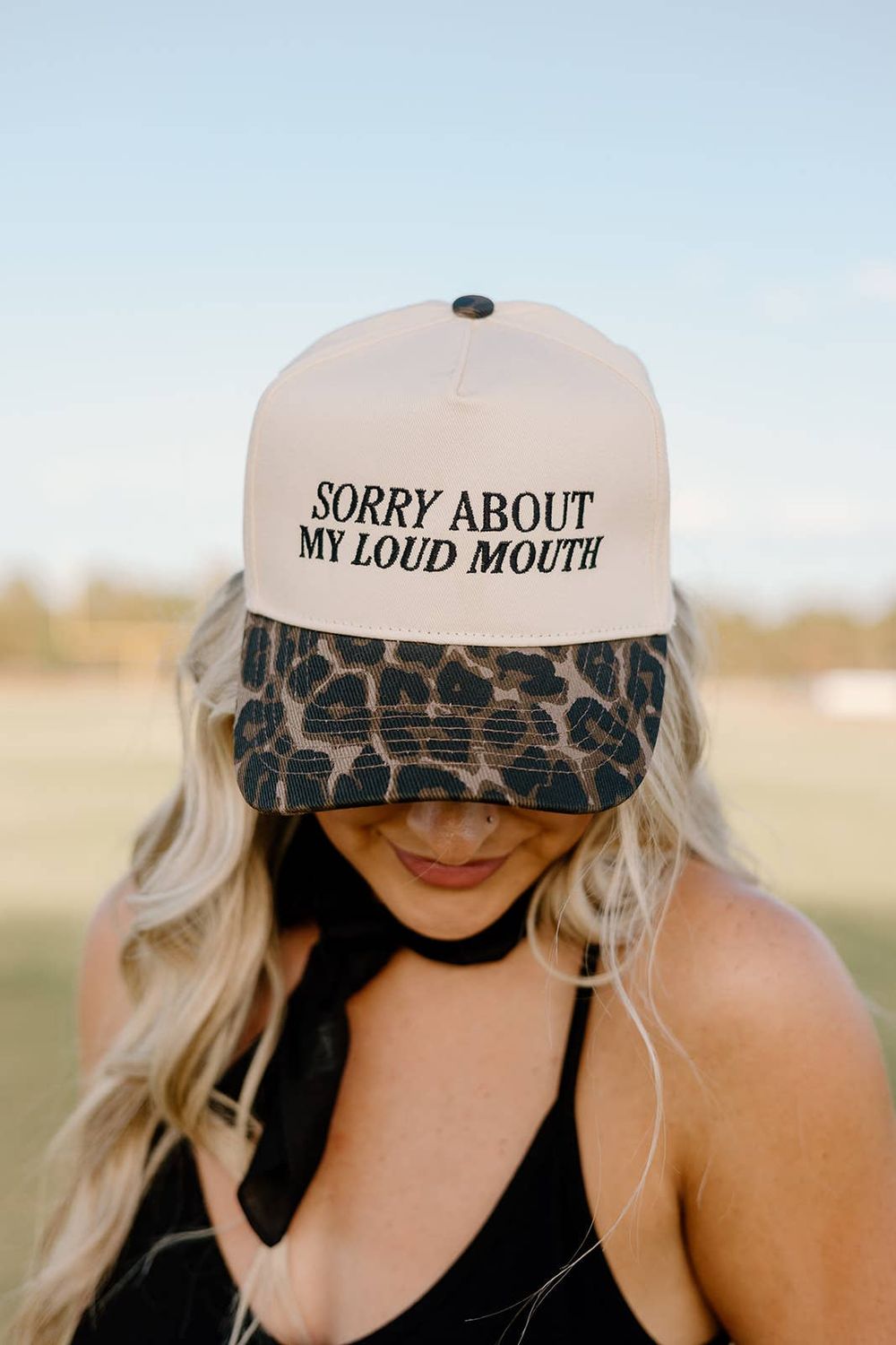 WORTHY HAT CO. SORRY ABOUT MY MOUTH TRUCKER CAP - NATURAL/LEOPARD