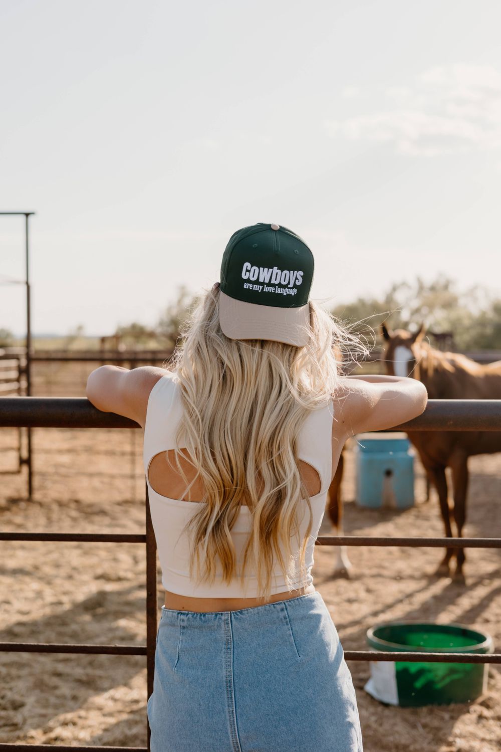 WORTHY HAT CO. COWBOYS ARE MY LOVE LANGUAGE TRUCKER CAP - GREEN/TAN