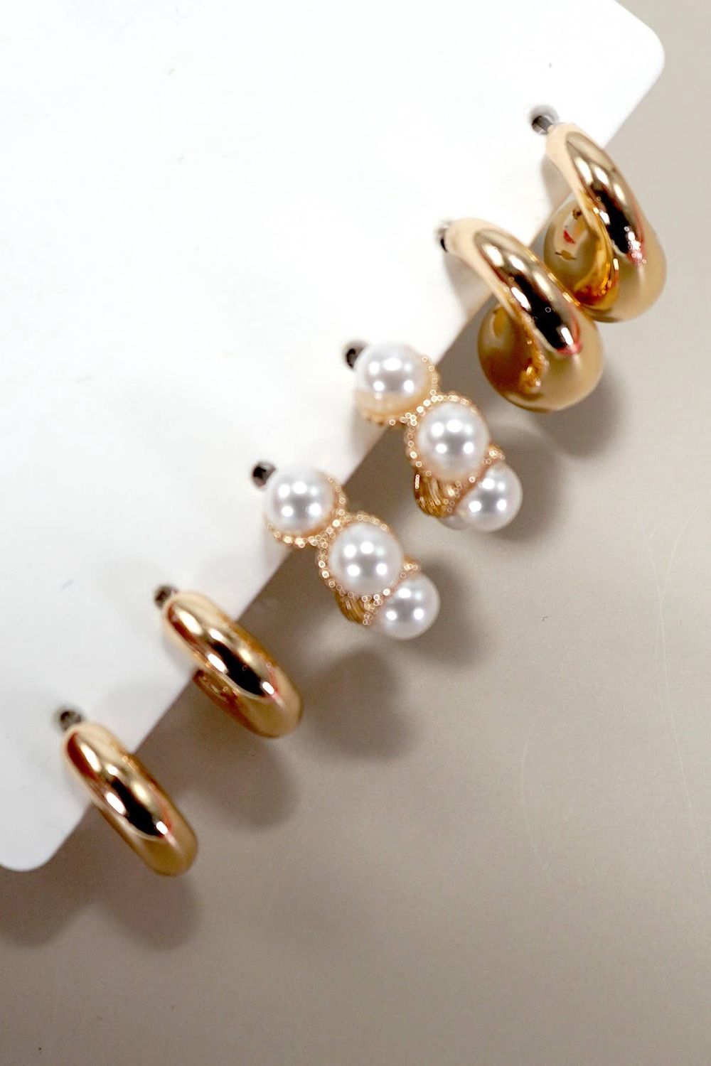 JOSSLYN BY WALL TO WALL  TRIO HUGGIE PEARL GOLD HOOP EARRINGS, COLOR: GOLD