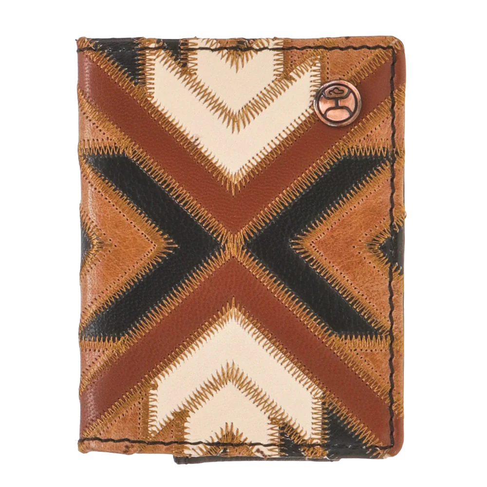 HOOEY MONTEZUMA PATCHWORK LEATHER BI-FOLD MONEY CLIP WALLET