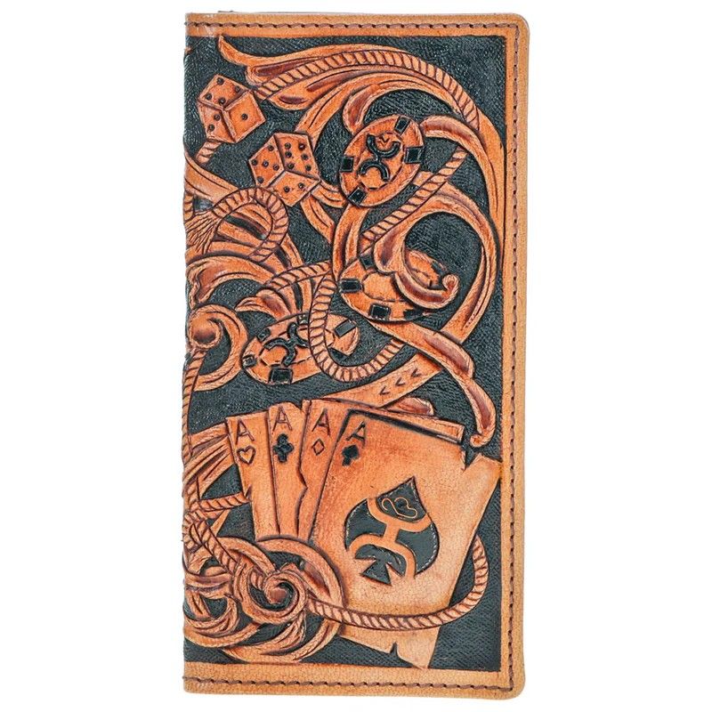 HOOEY GAMBLER PLAYING CARD EMBOSSED RODEO WALLET - TAN