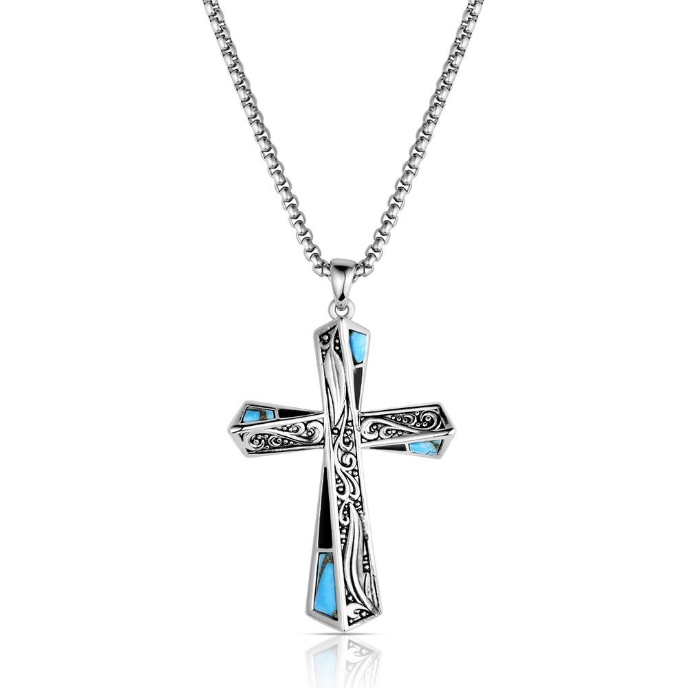 MONTANA SILVERSMITHS STILL WATERS TURQUOISE CROSS NECKLACE