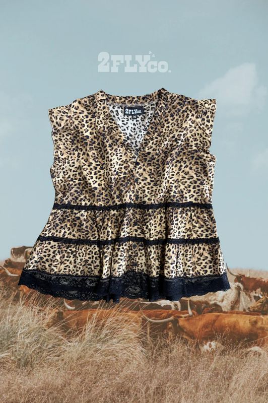 2 FLY CO. WOMEN'S SLEEVELESS LLANO LACE SHIRT - LEOPARD
