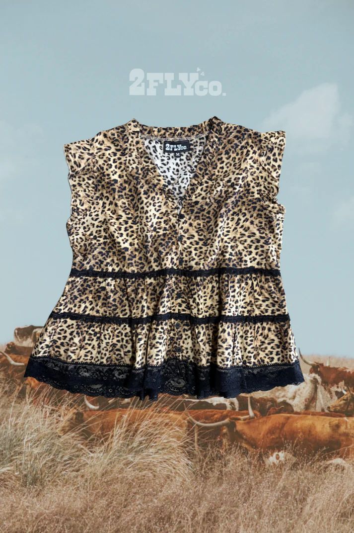 2 FLY CO. WOMEN'S SLEEVELESS LLANO LACE SHIRT - LEOPARD