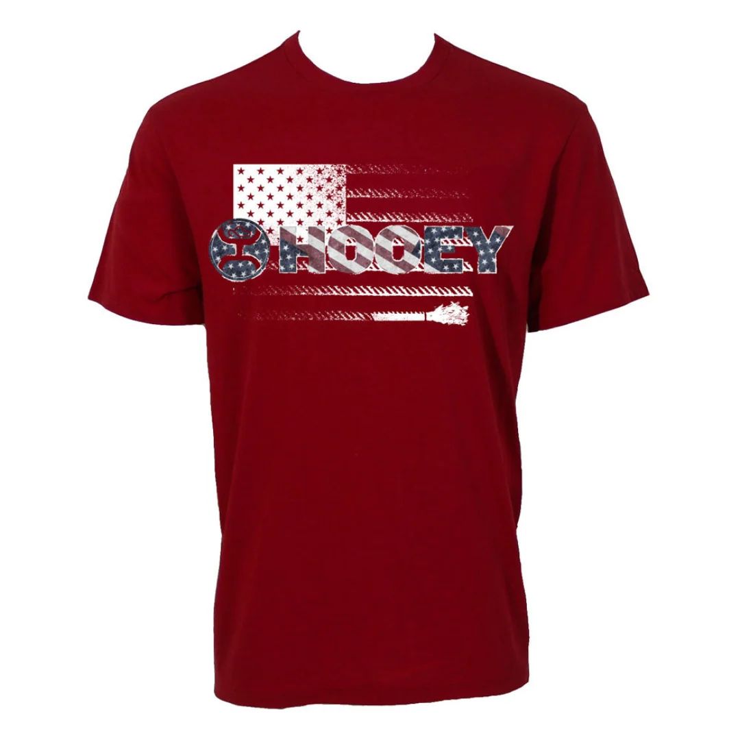 HOOEY MEN'S SHORT SLEEVE OL' GLORY TEE SHIRT - RED DAHLIA