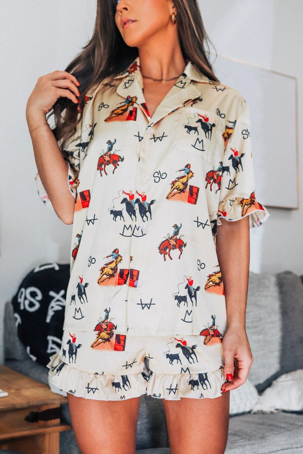 FRONT PORCH LABEL VINTAGE COWBOY PAJAMA SHORTS SET - VINTAGE WHITE