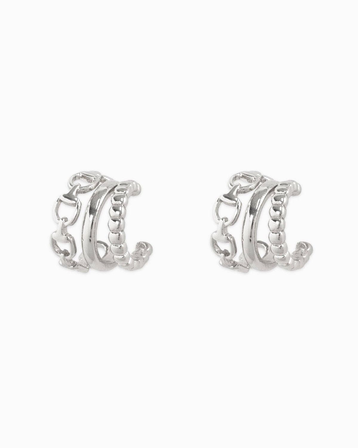 SESSORI  3LINE HORSEBIT HOOP EARRINGS, COLOR: RHODIUM