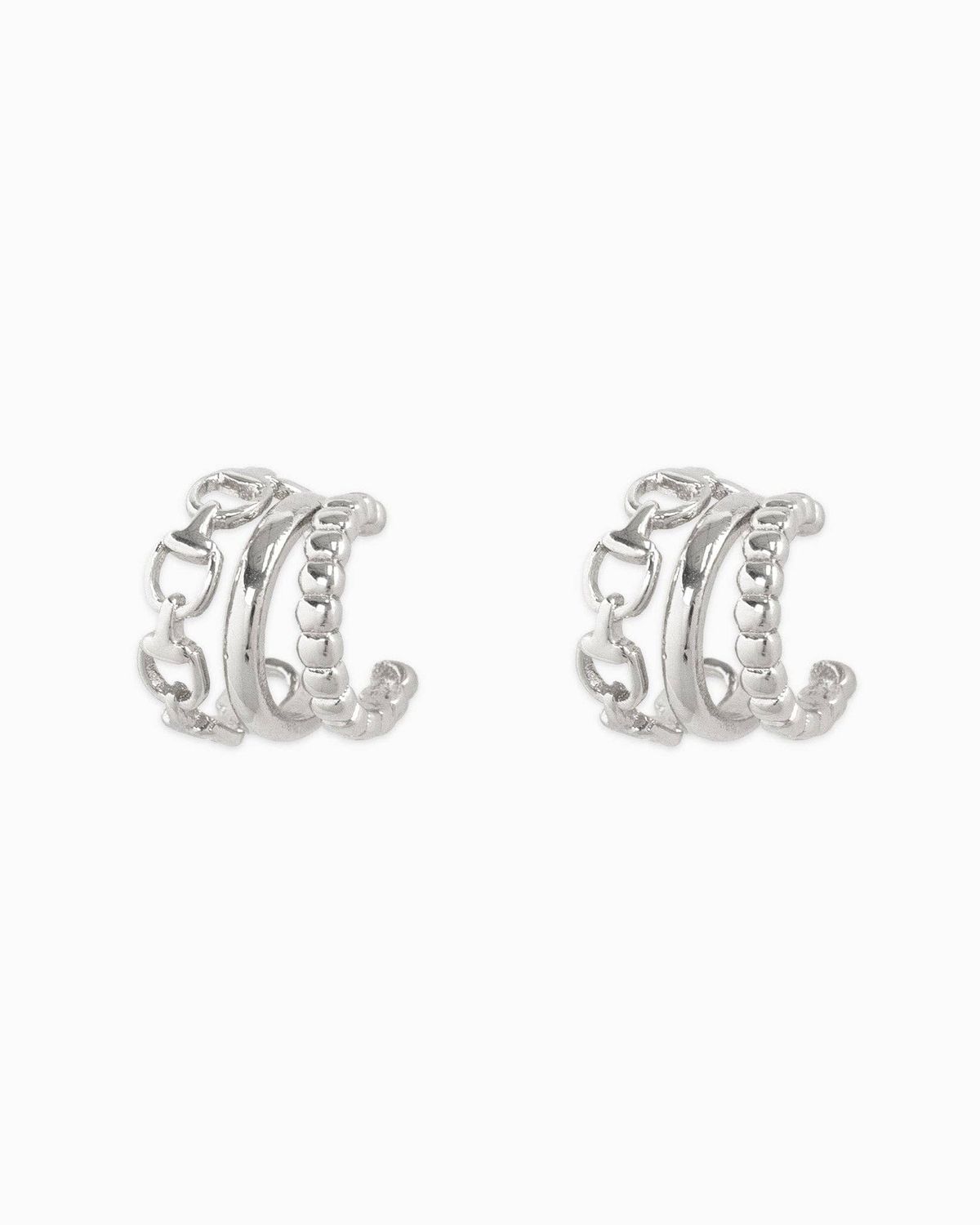 SESSORI 3LINE HORSEBIT HOOP EARRINGS, COLOR: RHODIUM