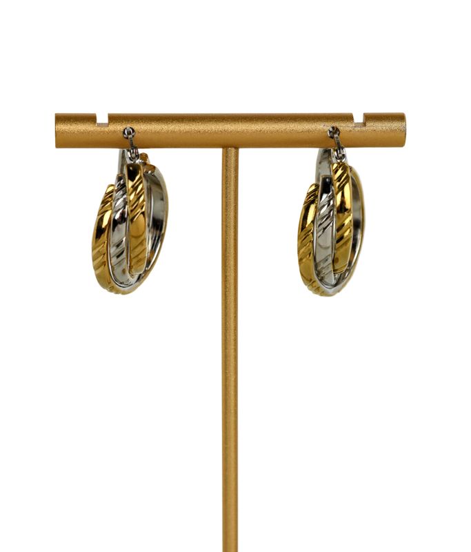 SESSORI STAINLESS STEEL TEXTURED TRIPLE LINE HOOPS
