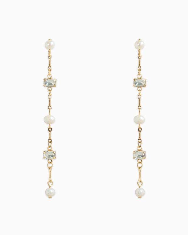SESSORI  FRESHWATER PEARL BAGUETTE STONE LINEAR EARRINGS