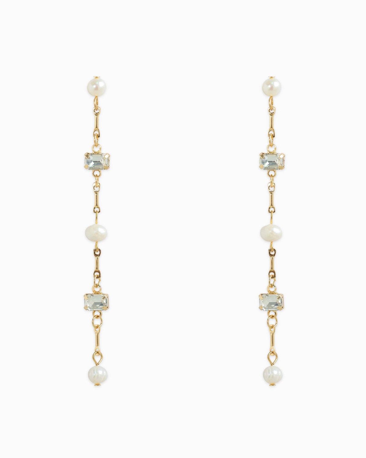 SESSORI  FRESHWATER PEARL BAGUETTE STONE LINEAR EARRINGS, COLOR: GOLD