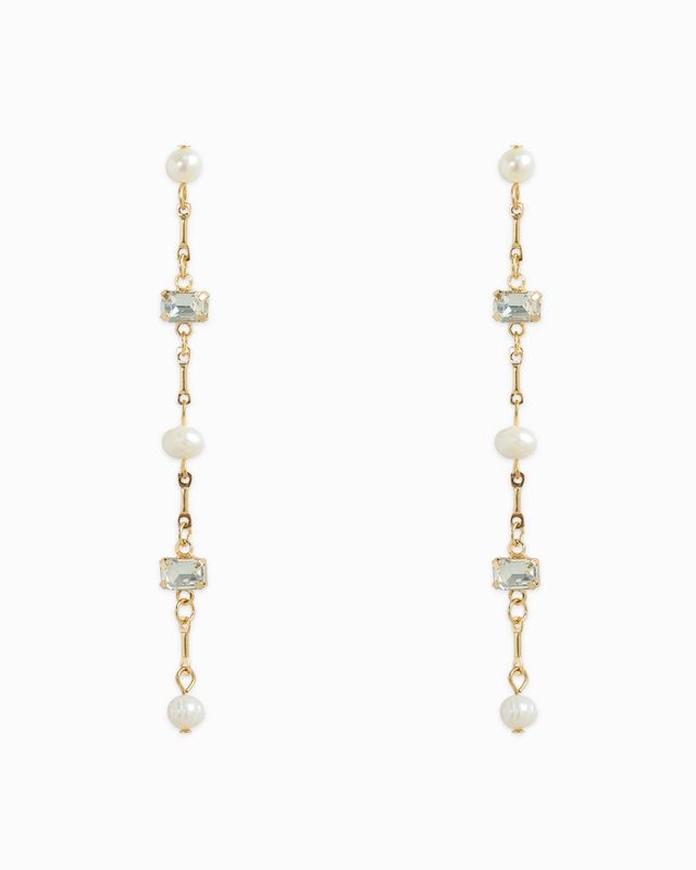 SESSORI FRESHWATER PEARL BAGUETTE STONE LINEAR EARRINGS