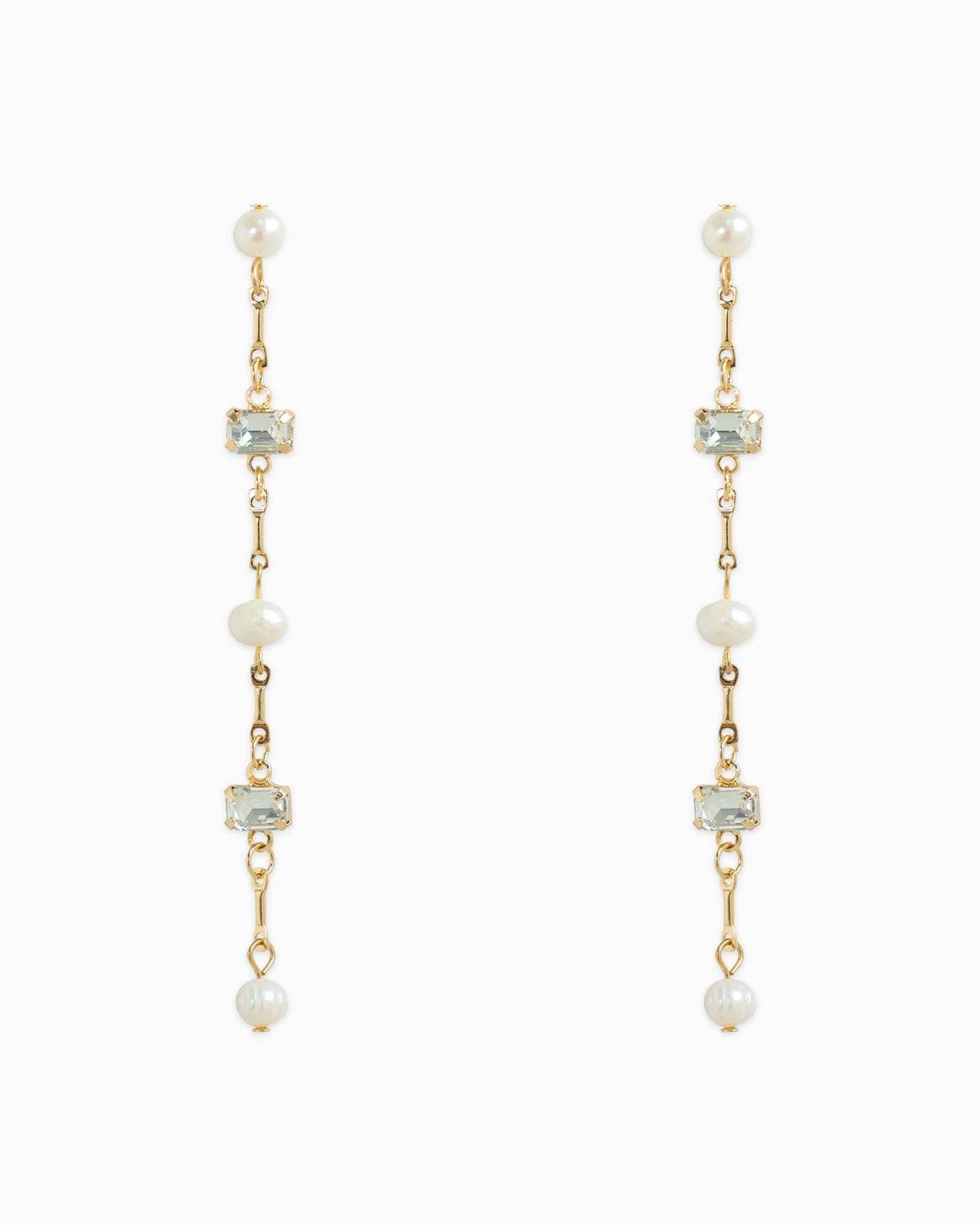 SESSORI FRESHWATER PEARL BAGUETTE STONE LINEAR EARRINGS, COLOR: GOLD