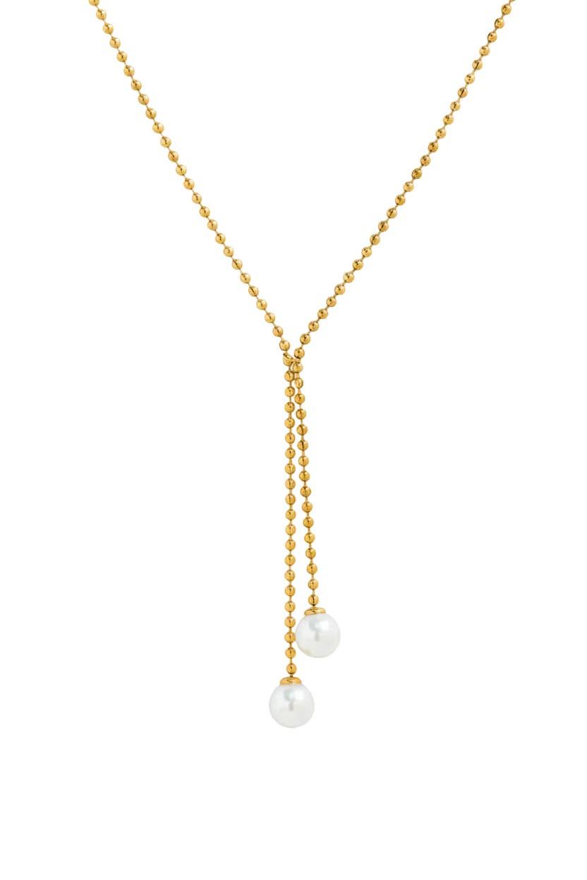 SESSORI STAINLESS DUAL PEARL Y DROP BALL CHAIN NECKLACE