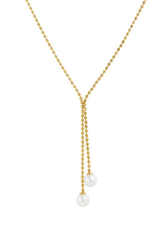 SESSORI STAINLESS DUAL PEARL Y DROP BALL CHAIN NECKLACE