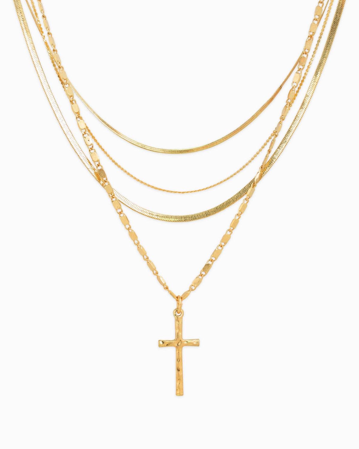 SESSORI  4 LAYERED SNAKE CHAIN CROSS NECKLACE