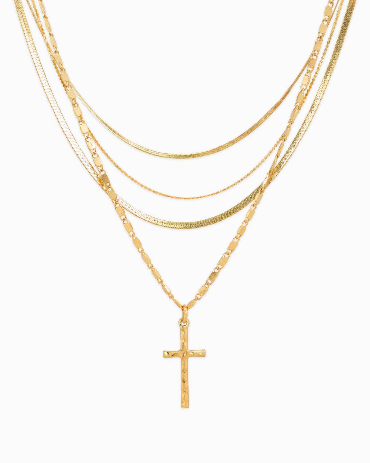 SESSORI 4 LAYERED SNAKE CHAIN CROSS NECKLACE