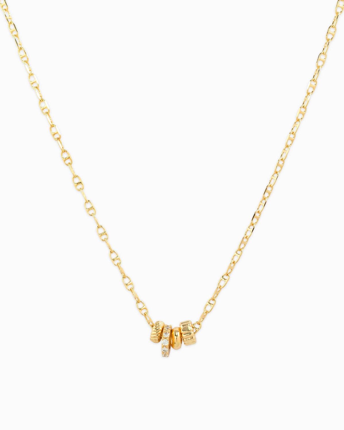 SESSORI  RONDELLE CZ MARINER CHAIN 4CHARM NECKLACE: GOLD