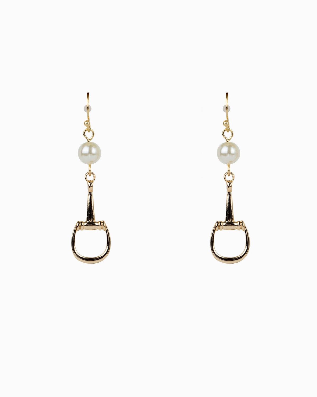 SESSORI  GOLD HORSEBIT DROP HOOK EARRINGS WITH CREAM AC PEARL ACCENTS, COLOR: GOLD