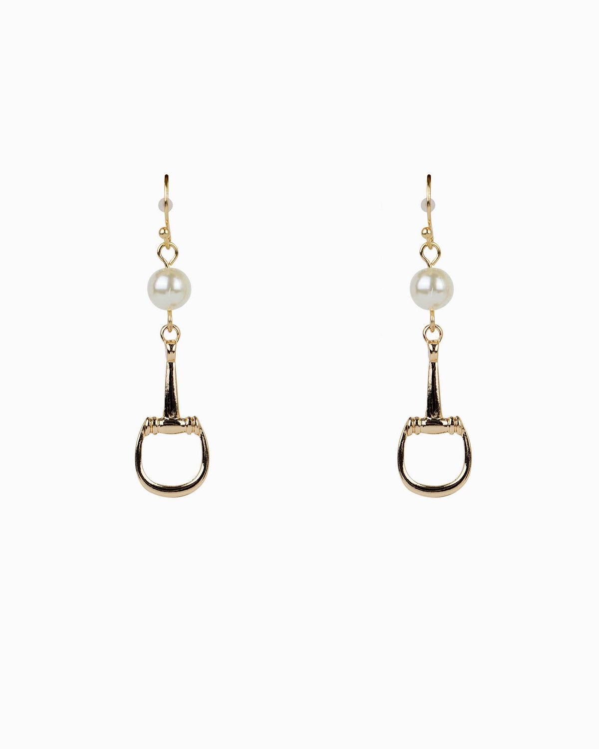 SESSORI GOLD HORSEBIT DROP HOOK EARRINGS WITH CREAM AC PEARL ACCENTS, COLOR: GOLD