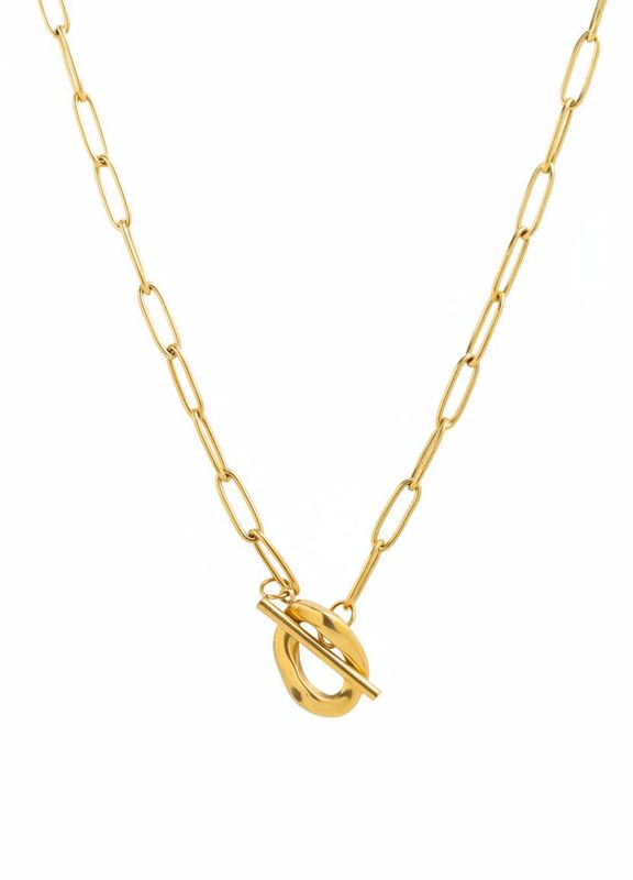 SESSORI STAINLESS SCULPTED TOGGLE PAPERCLIP NECKLACE