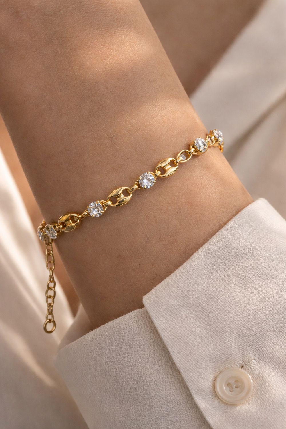 SESSORI STAINLESS STONE OVAL LINK BRACELET