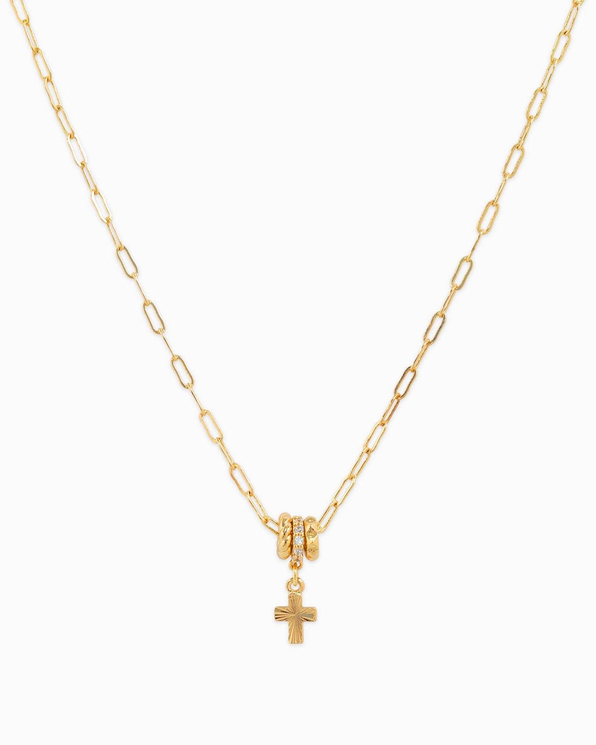 SESSORI RONDELLE CZ CROSS ROPE CROSS 3CHARM NECKLACE: GOLD