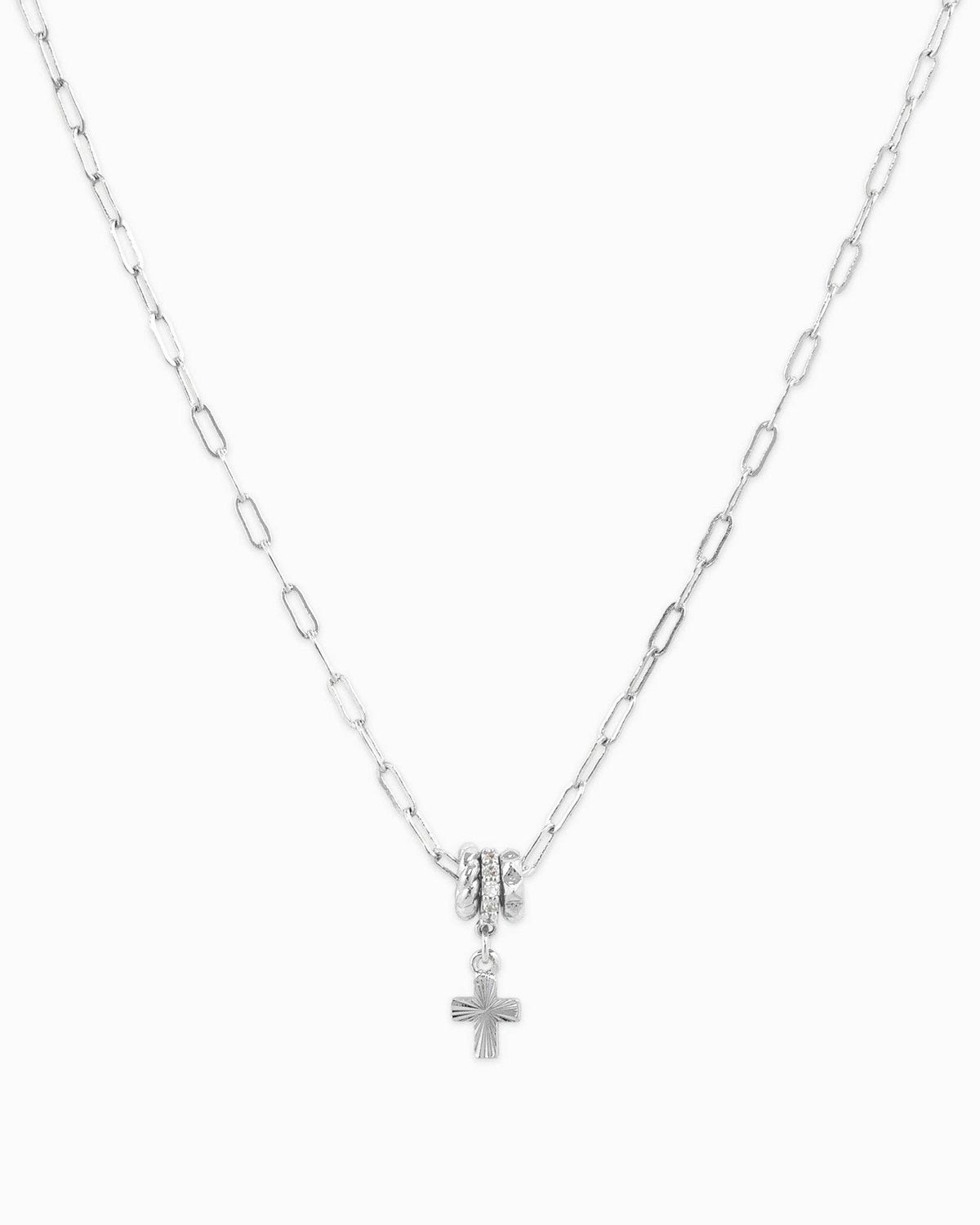 SESSORI RONDELLE CZ CROSS ROPE CROSS 3CHARM NECKLACE: RHODIUM