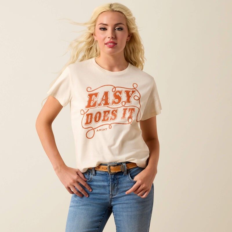 ARIAT WOMEN'S SHORT SLEEVE ARIAT EASY DOES IT TEE SHIRT - NATURAL