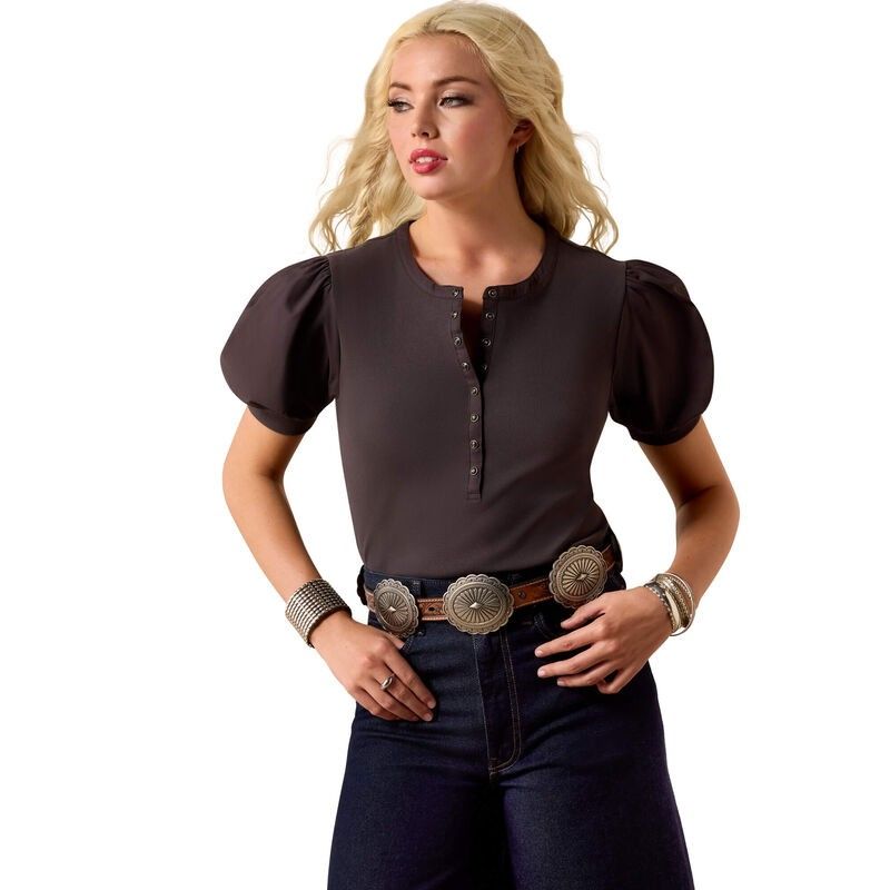 ARIAT WOMEN'S SHORT SLEEVE OAKLEY PEARL SNAP TOP - RAVEN