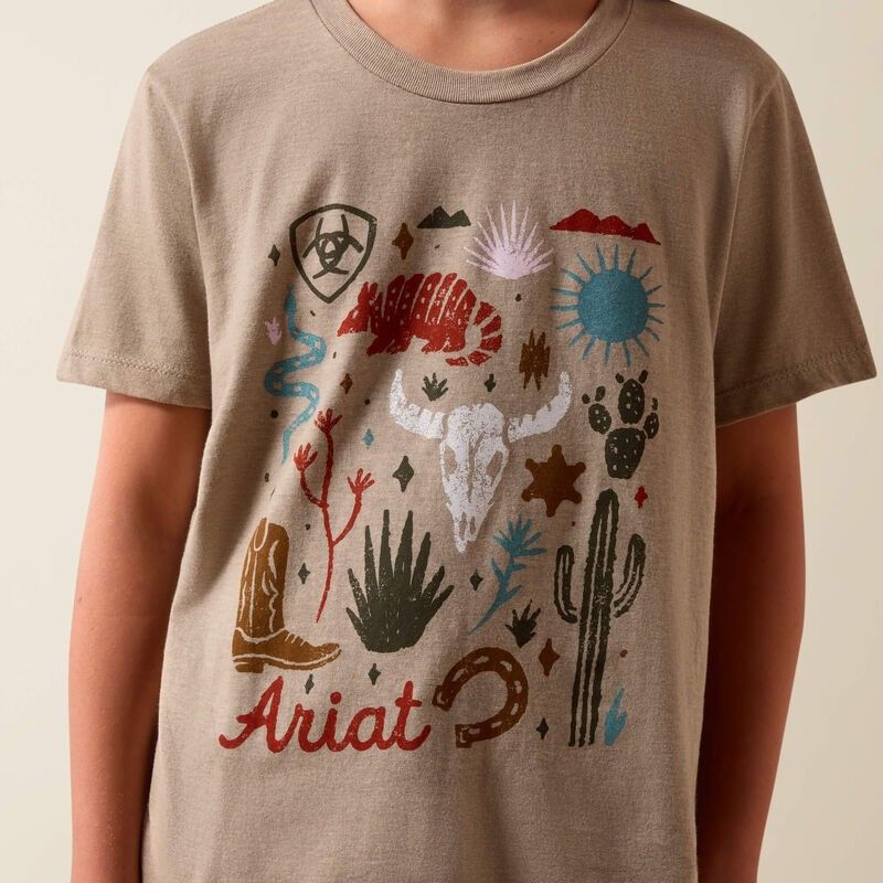 ARIAT GIRLS' WESTERN COLLAGE TEE SHIRT - TAN