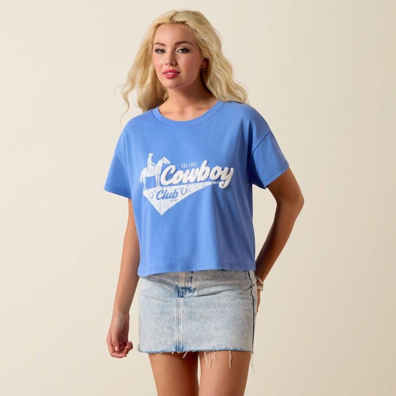ARIAT WOMEN'S SHORT SLEEVE COWBOY CLUB TEE SHIRT - ULTRAMARINE