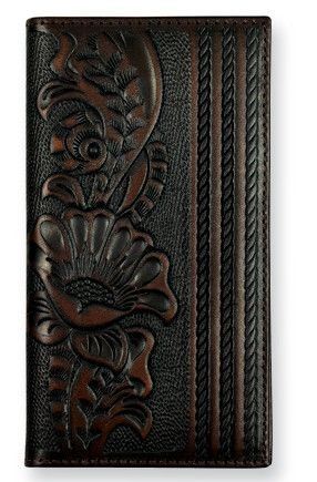 JUSTIN MEN'S LEATHER RODEO WALLET - BROWN FLORAL TOOLING