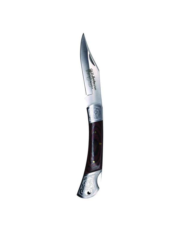 JUSTIN FOLDING KNIFE - WOOD HANDLE WITH ETCHING