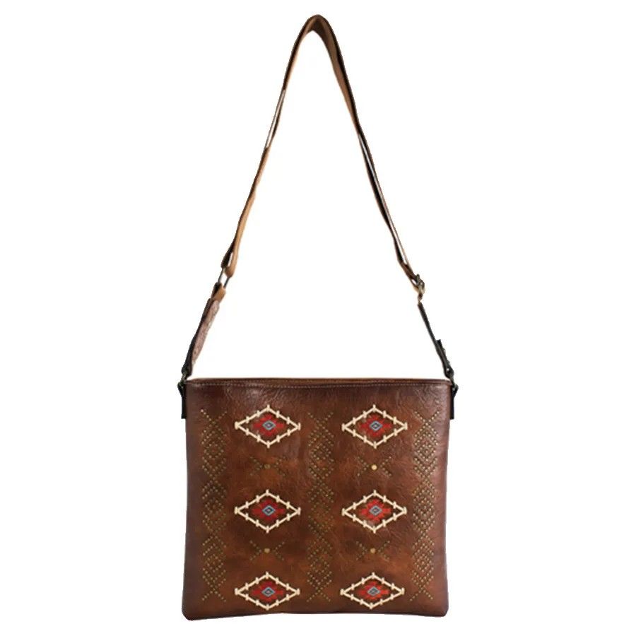 CATCHFLY WOMEN'S CROSSBODY BAG - TAN AZTEC DESIGN WITH STUDS