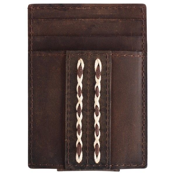 RED DIRT HAT CO. MEN'S CARD CASE WITH MAGNETIC CLIP - OILED BROWN DOUBLE BRAIDS