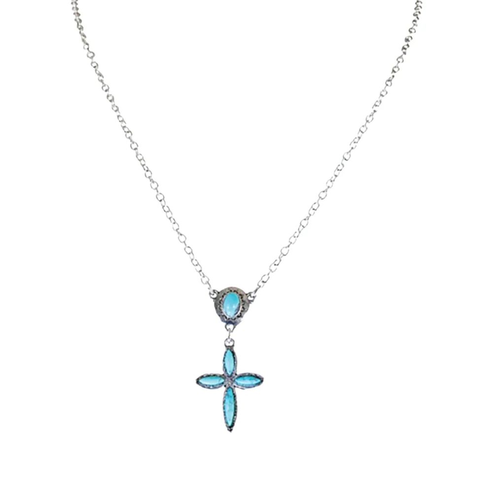 JUSTIN WOMEN'S SMALL STONE CROSS PENDANT NECKLACE