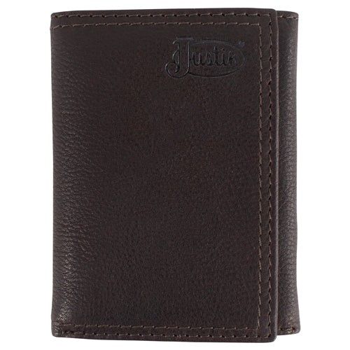 JUSTIN MEN'S LEATHER TRIFOLD WALLET - DARK BROWN RUGGER