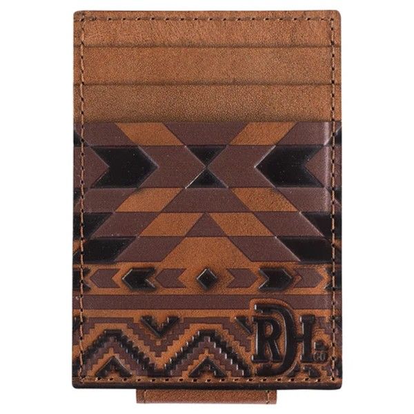 RED DIRT HAT CO. MEN'S CARD CASE WITH MAGNETIC CLIP - BROWN SOUTHWESTERN DESIGN