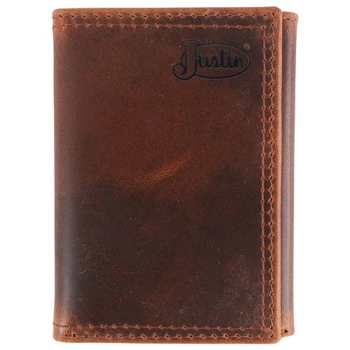 JUSTIN MEN'S LEATHER TRIFOLD WALLET - OILED BROWN