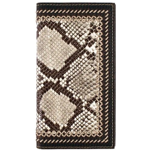 TONY LAMA MEN'S LEATHER LARGE RODEO WALLET - PYTHON PRINT WITH STITCHING