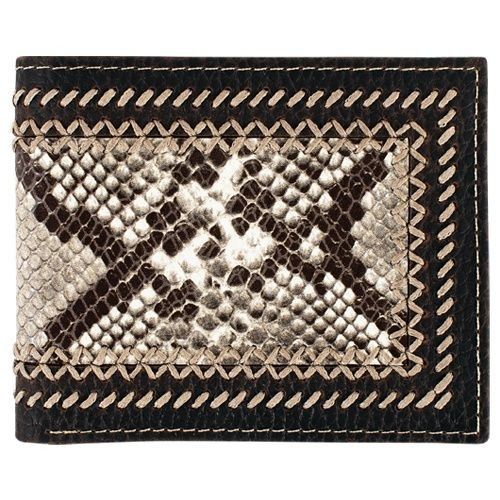 TONY LAMA MEN'S LEATHER LARGE BIFOLD WALLET - PYTHON PRINT WITH STITCHING