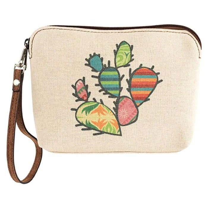 CATCHFLY WOMEN'S COSMETIC POUCH - CANVAS PATCHWORK CACTUS