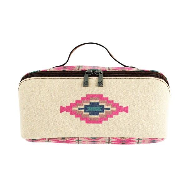 CATCHFLY WOMEN'S COSMETIC CASE - CANVAS CORAL SOUTHWESTERN DESIGN