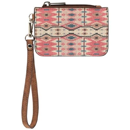 CATCHFLY WOMEN'S MINI CARD WALLET - CANVAS CORAL SOUTHWESTERN DESIGN